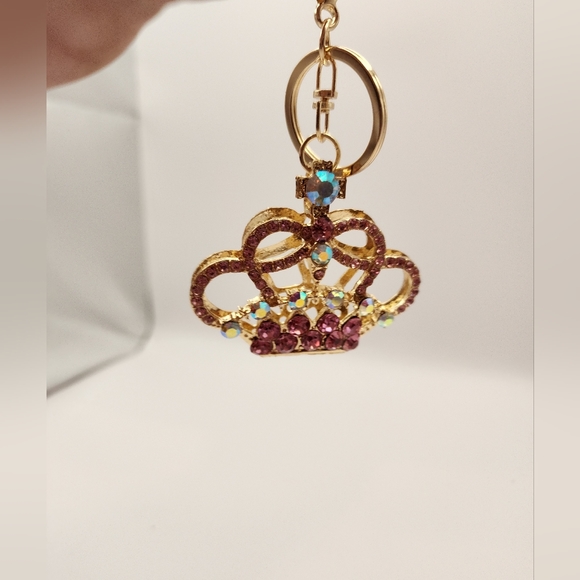 Pink Rhinestone Crown Keychain Purse Charm - Picture 6 of 7